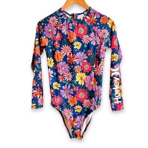 Hurley Retro Floral Long Sleeve Surf Suit Rash Guard One-Piece Back Zip Bodysuit
